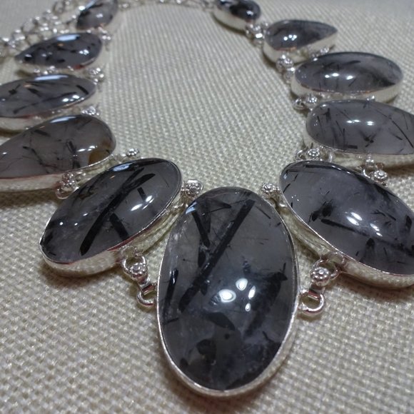 Stunning "TOURMALINE QUARTZ" Handmade Sterling Bib Necklace Size 22" #556B - Picture 3 of 3